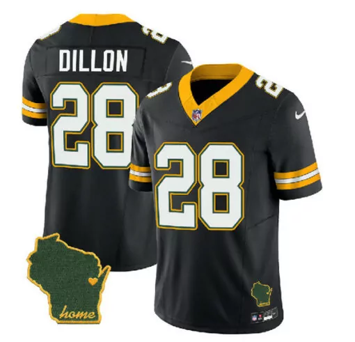 Aj Dillon 28 Green Bay Packers Jersey Black Wisconsin Home Outline Men Alternate