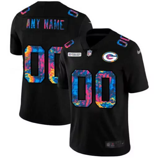 Green Bay Packers Jersey Black Tie-dye License Quality Men Split Design Pink Blue