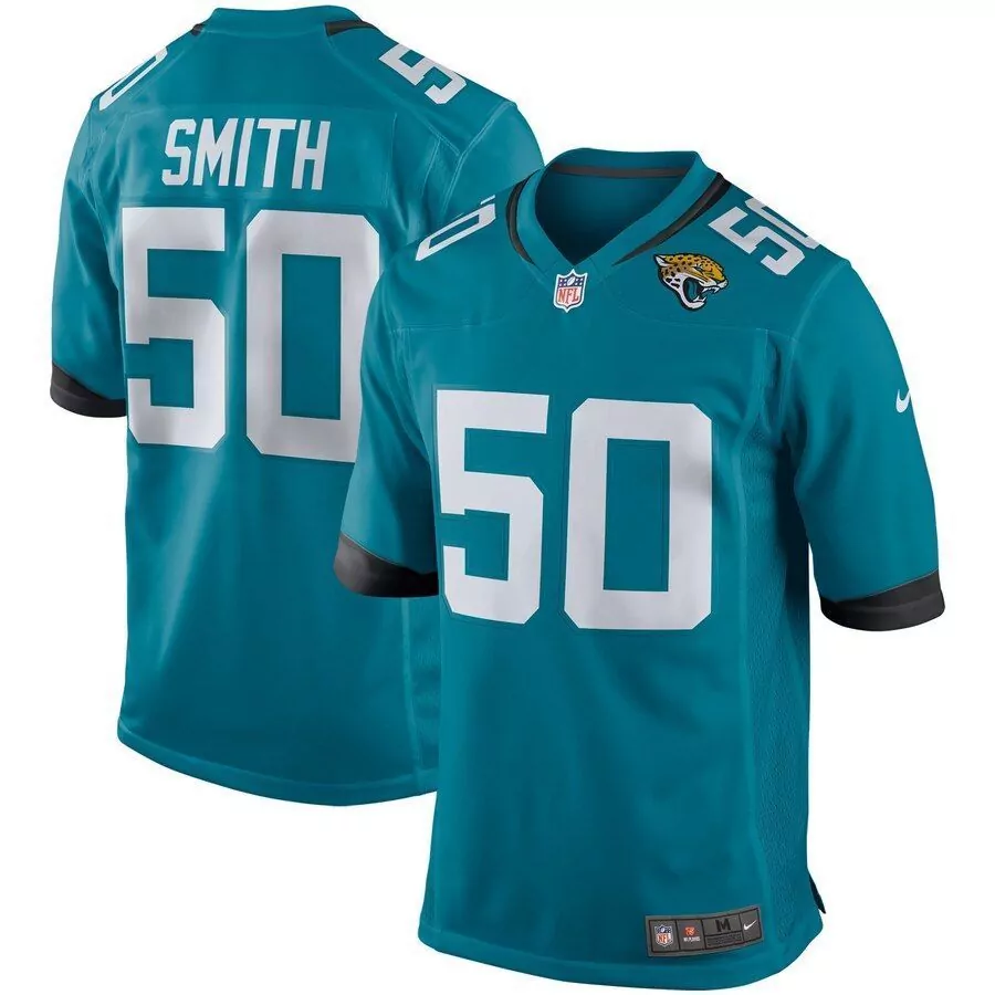 Smith 50 Jacksonville Jaguars Jersey Teal Men Replica White Black Alternate Game
