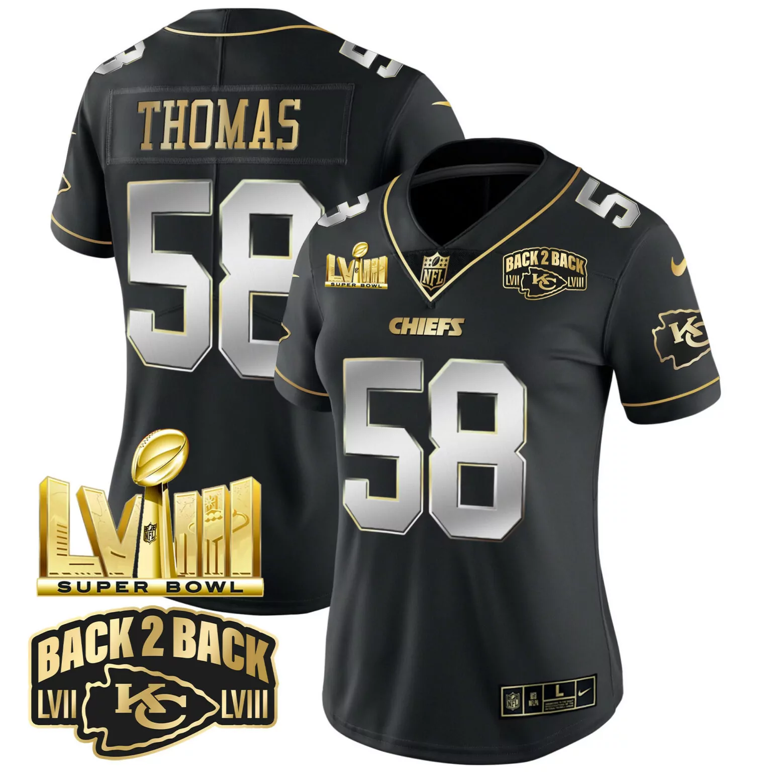 Derrick Thomas 58 Chiefs Jersey Black Super Bowl Champions Lvii Lviii 2023 Women