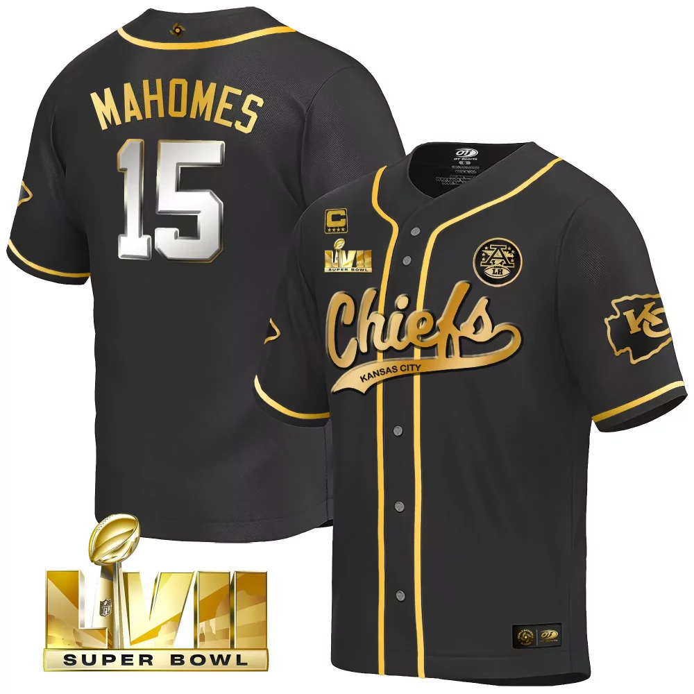 Patrick Mahomes 15 Chiefs Jersey Black Super Bowl Liv Champions 2023 Men Gold Classic