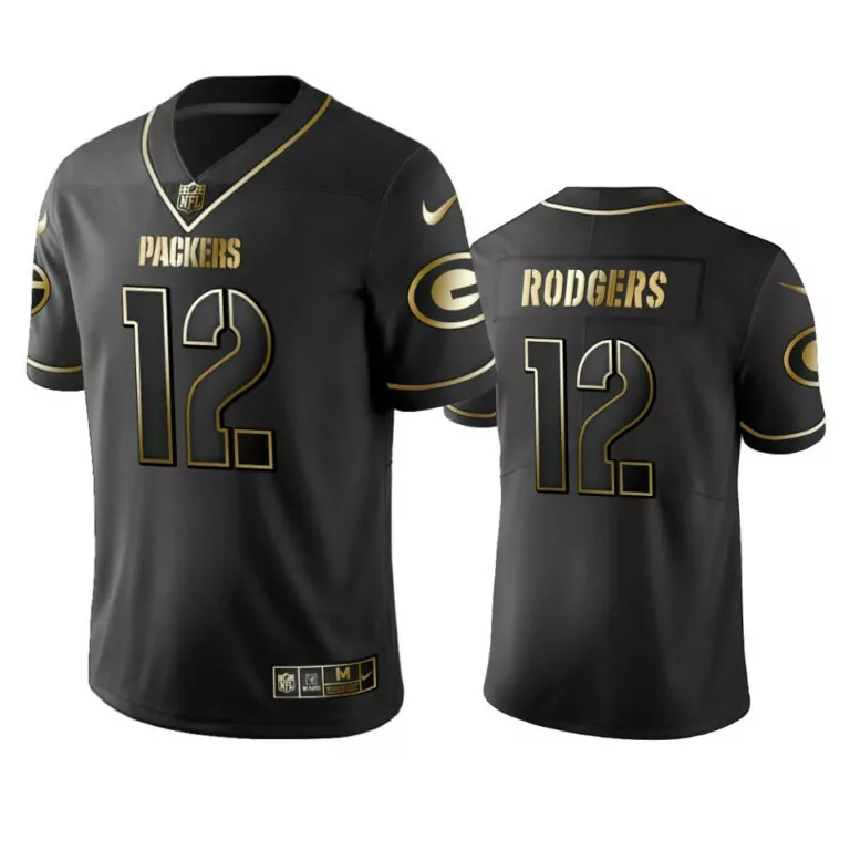 Aaron Rodgers 12 Jersey Black Green Bay Packers Men Alternate Gold Stitched