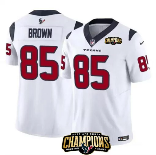 Brown 85 Houston Texans Jersey White 2023 AFC South Champions Men Red Navy Vapor
