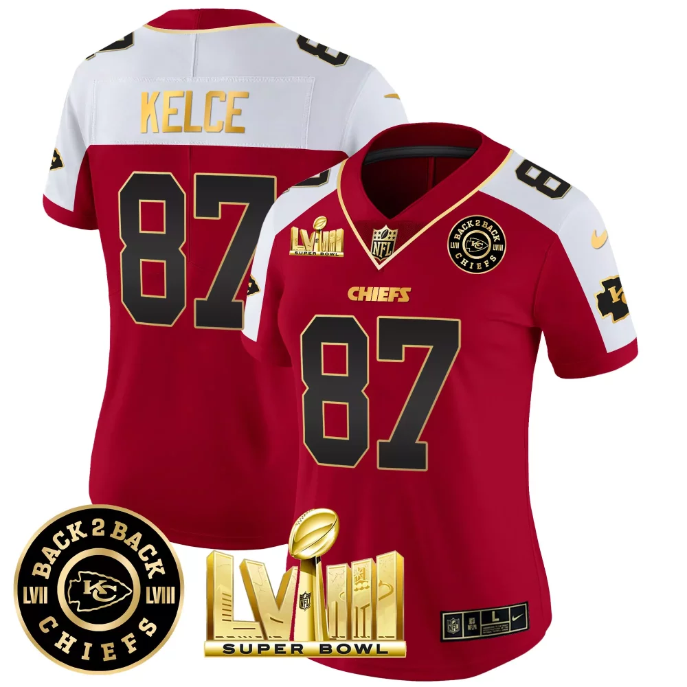Kelce 87 Chiefs Jersey Red Super Bowl Lvii & Lviii Champions Men Replica Alternate