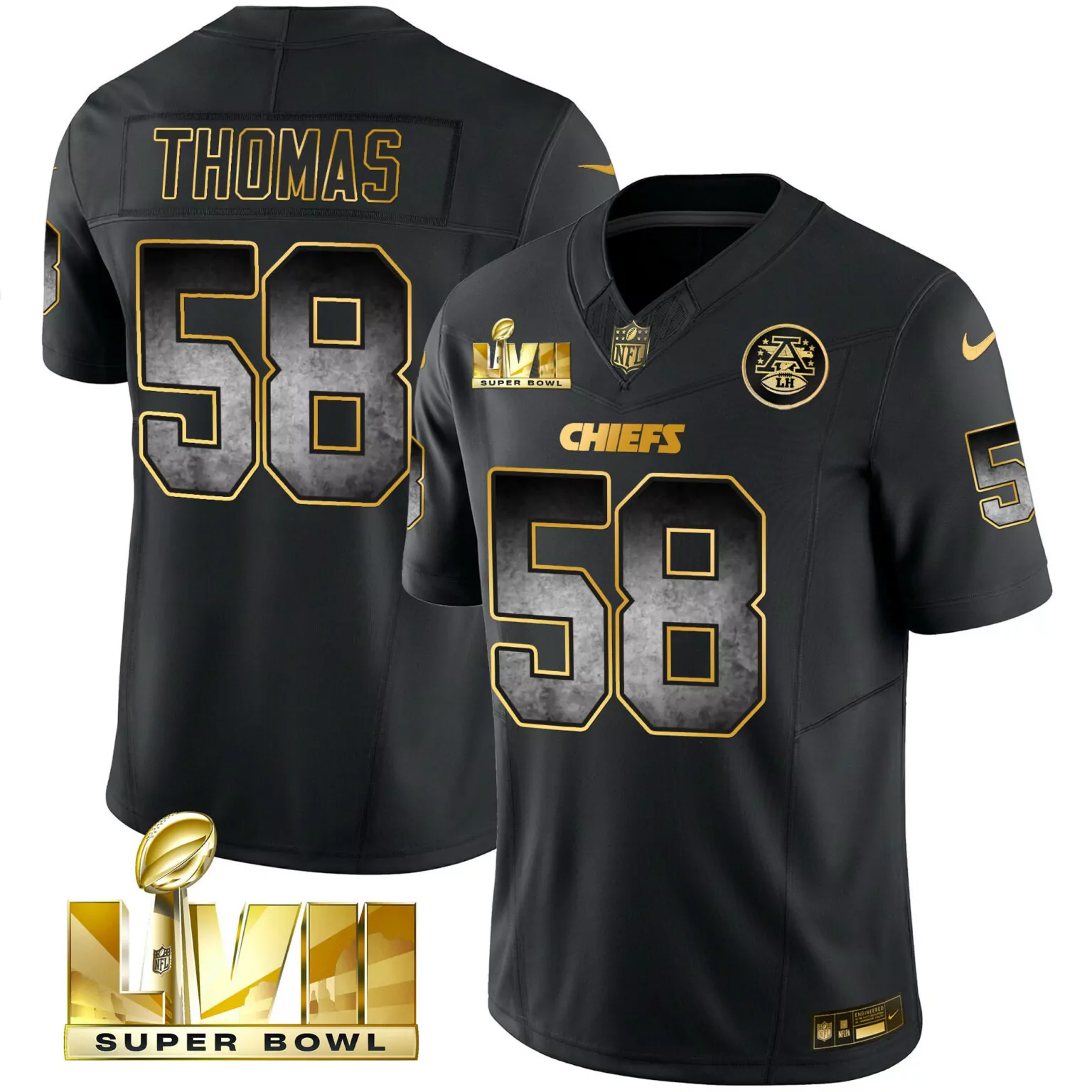 Derrick Thomas 58 Chiefs Jersey Black Super Bowl Lvii Lh Men Game Gold All Stitched