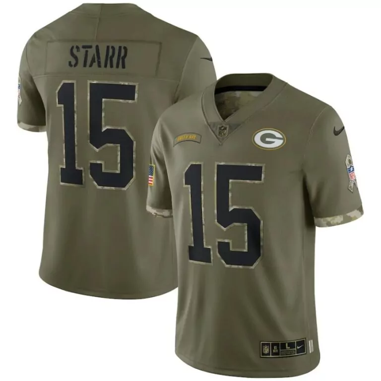 Bart Starr 15 Green Bay Packers Jersey Olive Salute To Service Us Flag Men Alternate