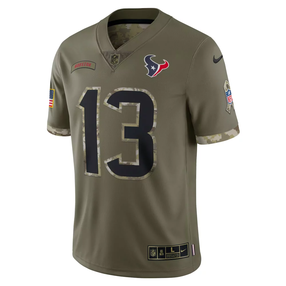 Brandin Cooks 13 Houston Texans Jersey Olive Green Salute To Service Us Flag Men