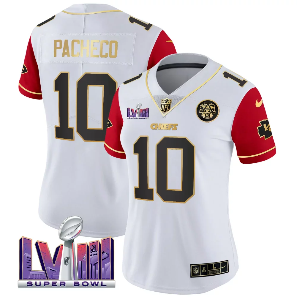 Isiah Pacheco 10 Chiefs Jersey White Super Bowl Lvii 2023 Women Player Red Gold Vapor