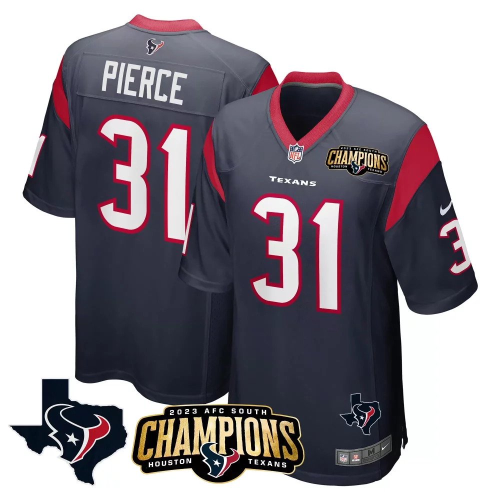 Pierce 31 Houston Texans Jersey Navy 2023 AFC South Champions Men NFL Red White Game