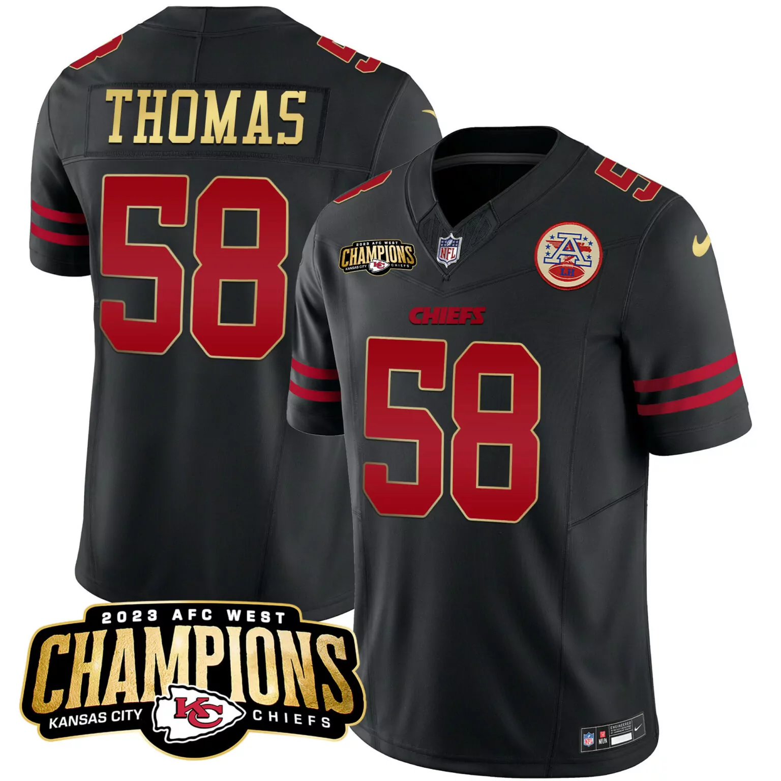 Derrick Thomas 58 Jersey Black 2023 AFC West Champions Kansas City Chiefs Men Game