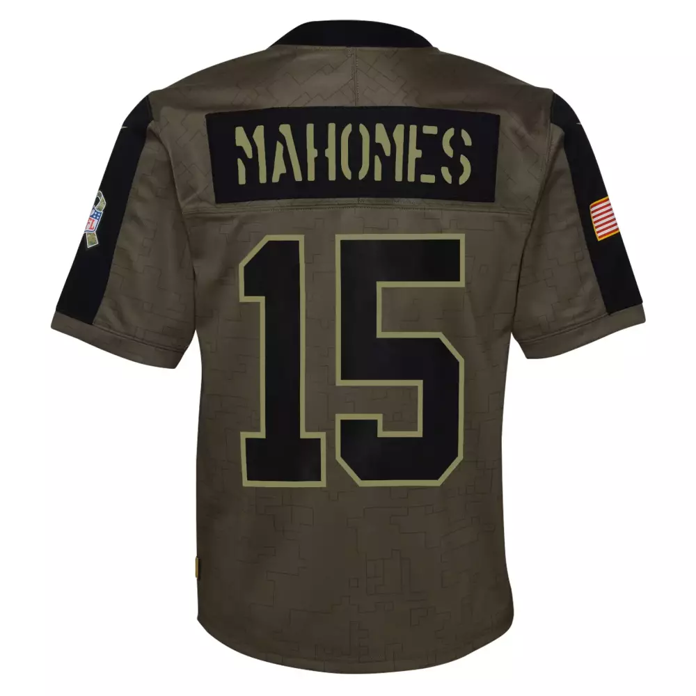 Patrick Mahomes 15 Jersey Olive Kansas City Chiefs American Flag Men Alternate Custom Design