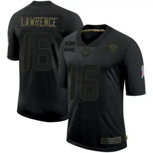 Trevor Lawrence 16 Jaguars Jersey Black Blackout American Flag 75th Anniversary Men