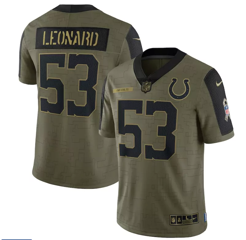 Darius Leonard 53 Colts Jersey Olive Green Salute To Service Men NFL Alternate Black