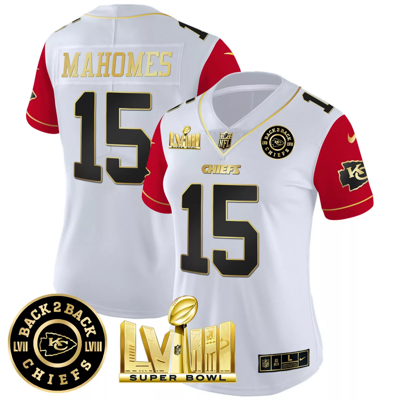 Patrick Mahomes 15 Chiefs Jersey White Super Bowl Lviii Champions Lvii To Men Player