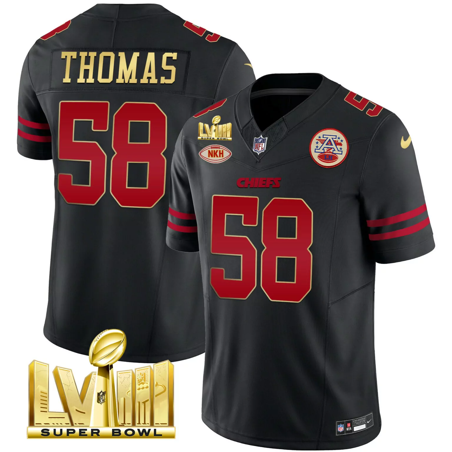 Derrick Thomas 58 Chiefs Jersey Black Super Bowl Lvii Nkh Men Game Red Gold v2 All