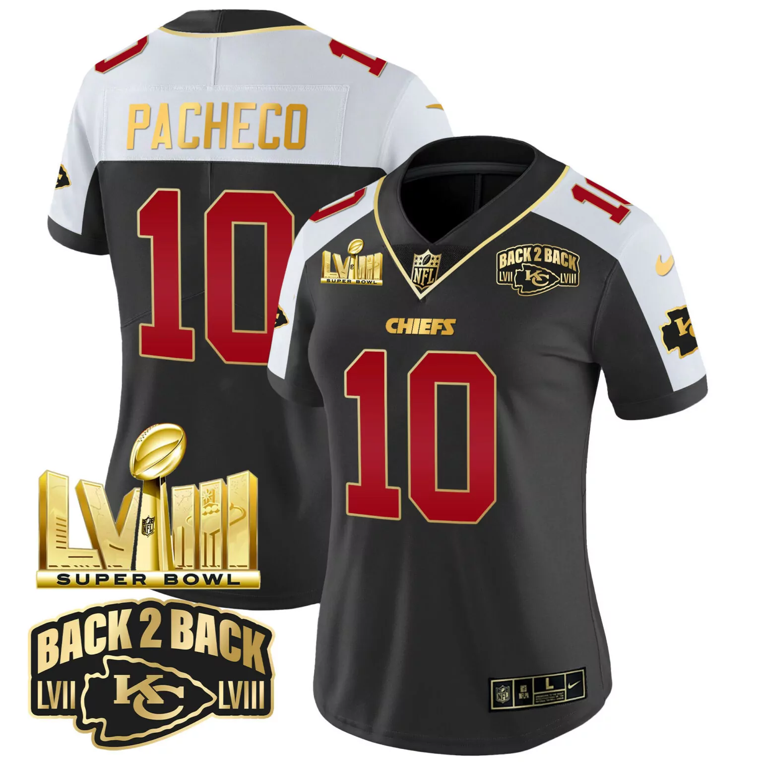 Isiah Pacheco 10 Chiefs Jersey Black Super Bowl Lviii Champions Men Replica Alternate