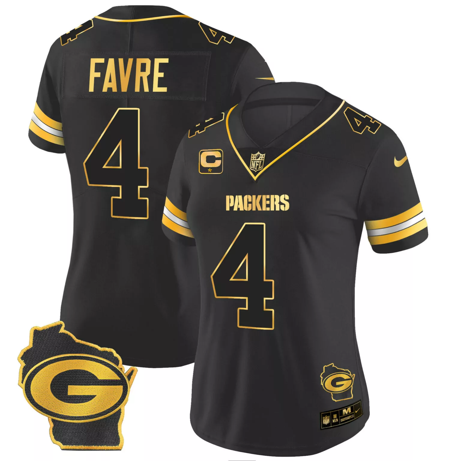 Brett Favre 4 Packers Jersey Black Wisconsin Outline Men Alternate Gold White Home
