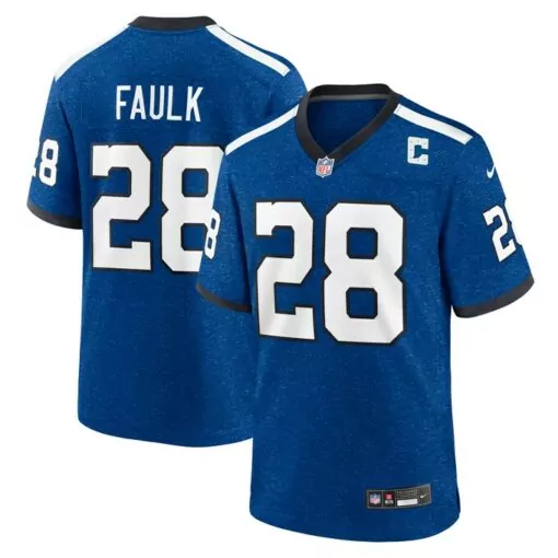 Marshall Faulk 28 Jersey Royal Blue Indianapolis Colts Men NFL White Black Alternate