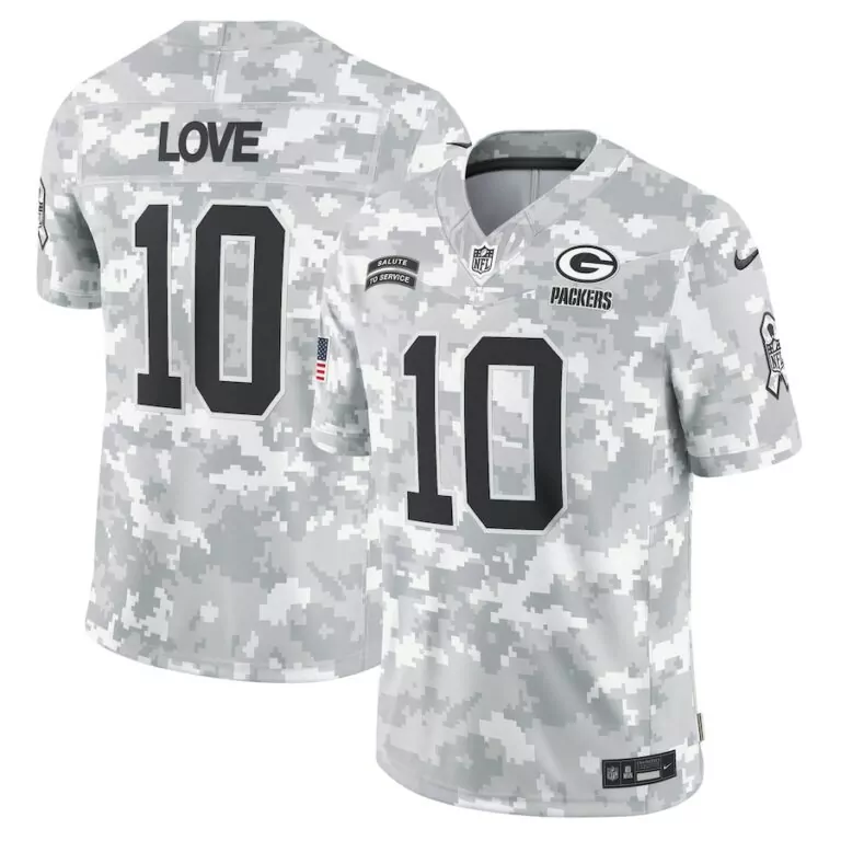 Jordan Love 10 Green Bay Packers Jersey White Salute To Service Men Digital Camouflage