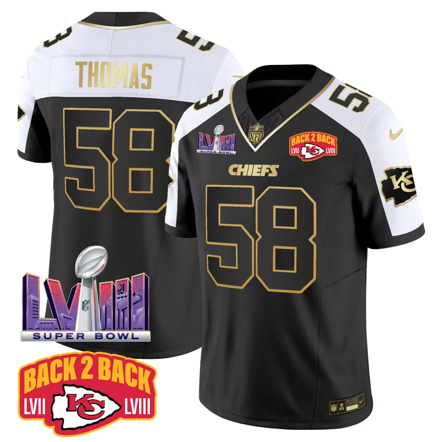 Derrick Thomas 58 Chiefs Jersey Black Super Bowl Lviii Champions Lvii Men Alternate