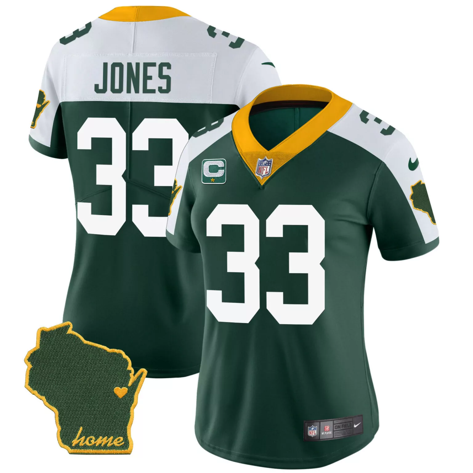 Aaron Jones 33 Green Bay Packers Jersey Wisconsin Shape Heart "home" Women Replica