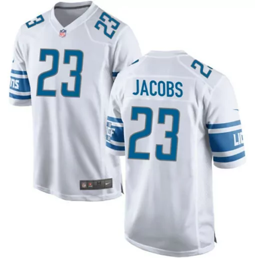 Jerry Jacobs 23 Lions Jersey White Men Player Blue Stitched Game