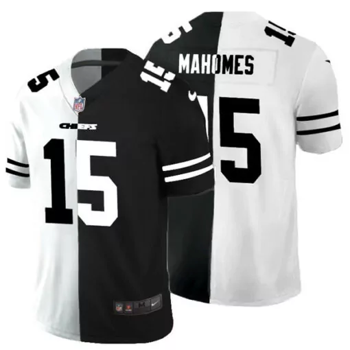 Patrick Mahomes 15 Jersey Black Kansas City Chiefs Men Split Design White Stitched
