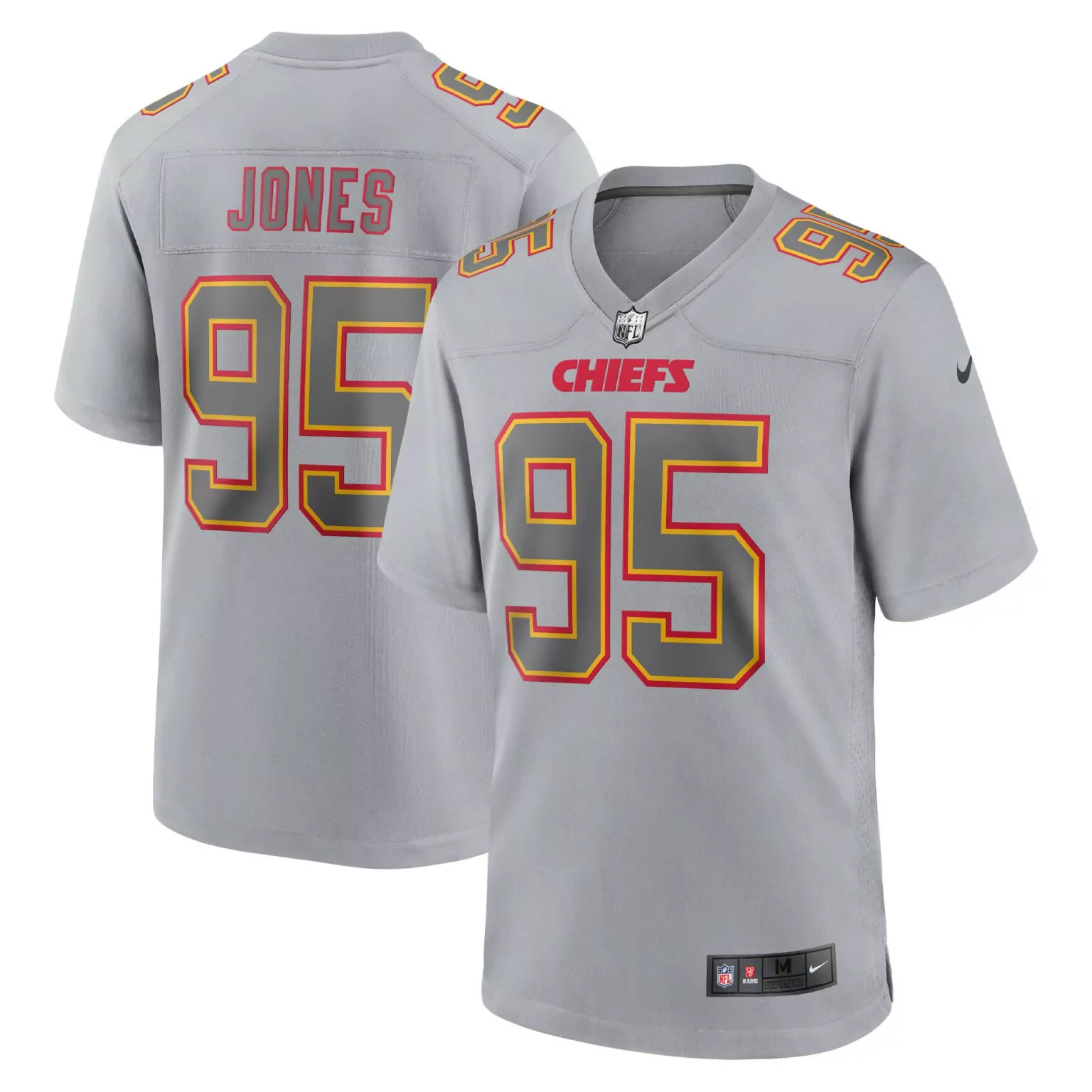 Jones 95 Chiefs Jersey Gray Men Throwback Red Yellow Fashion Game