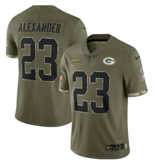 Jaire Alexander 23 Jersey Olive Green Salute To Service Bay Packers American Flag