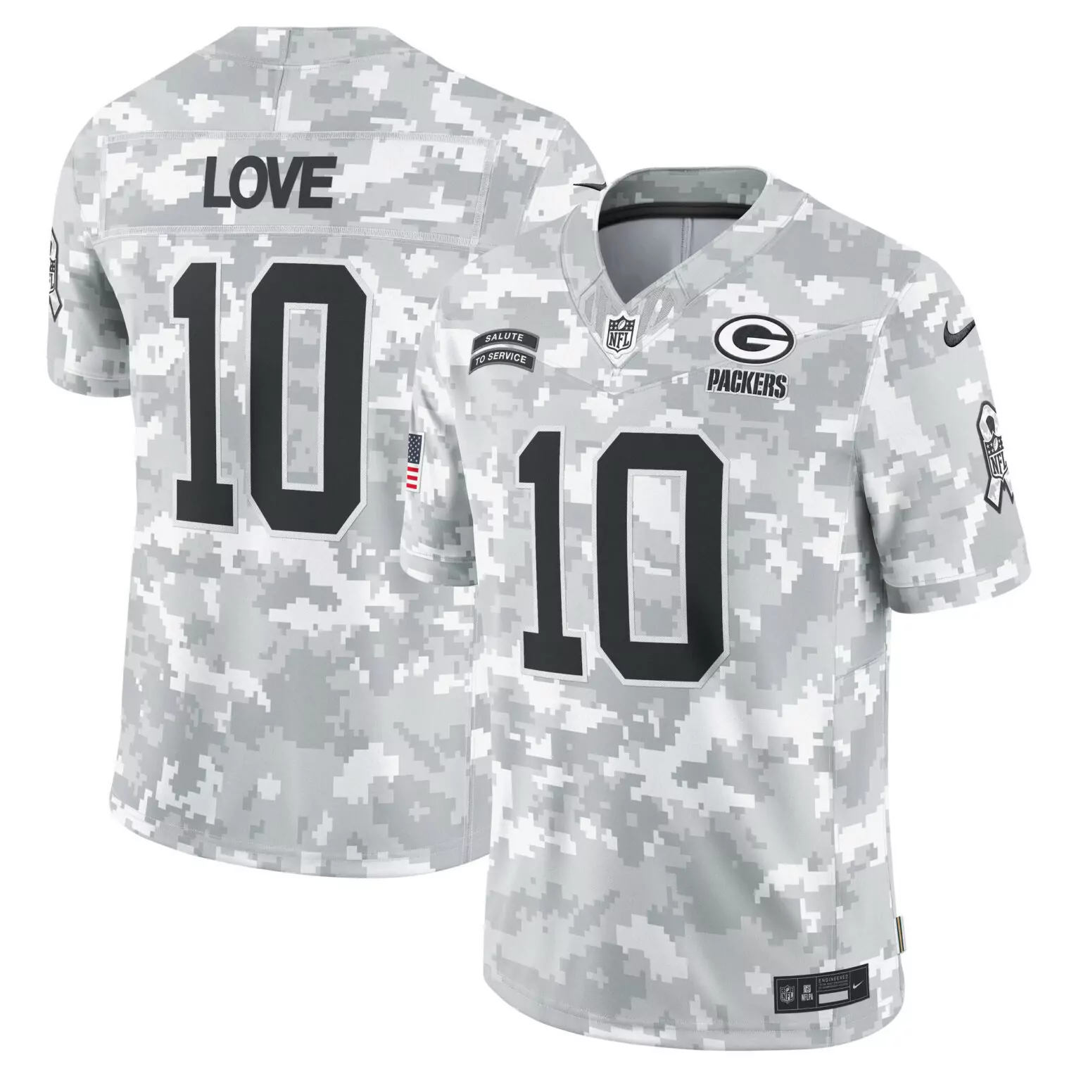 Love 10 Packers Jersey White Salute To Service 2023 Men Alternate Custom Design Grey