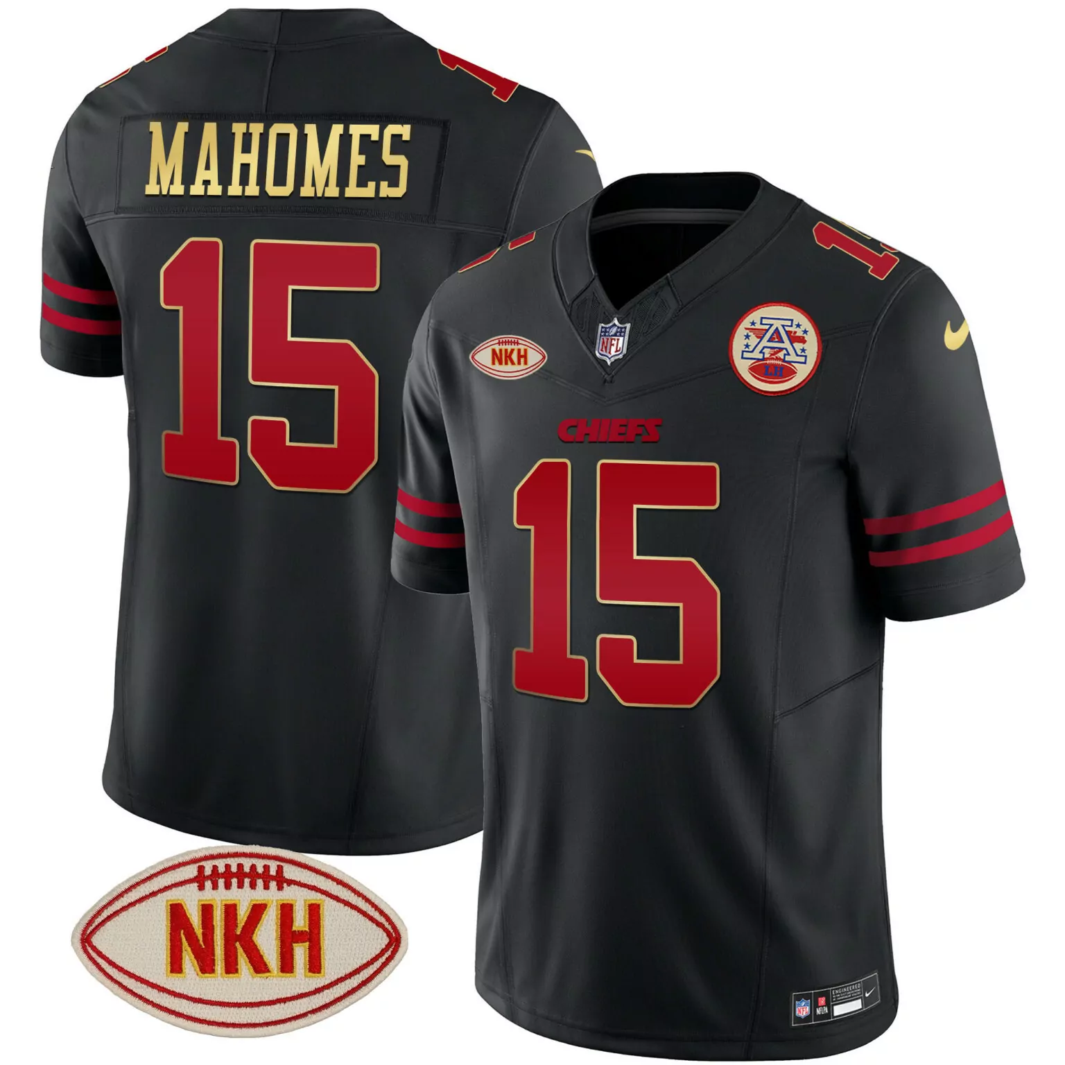 Patrick Mahomes 15 Chiefs Jersey Black Nkh Afa Men Red Gold All Stitched