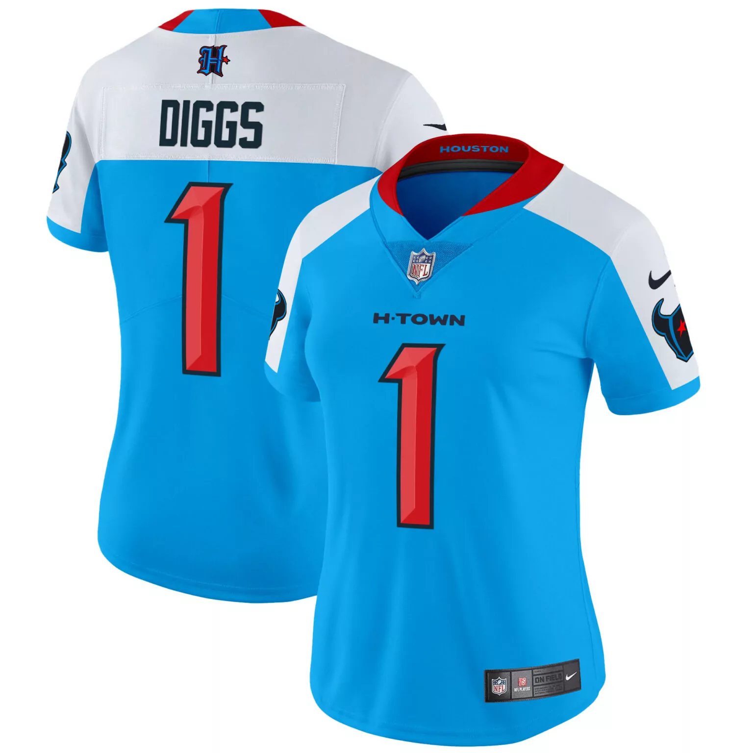Stefon Diggs 1 Houston Texans Jersey Light Blue Players Women NFL Alternate White