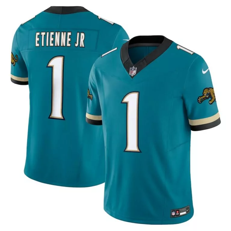 Travis Etienne 1 Jersey Teal Jacksonville Jaguars Men Black Gold Throwback Vapor