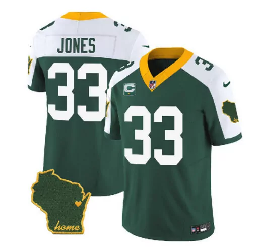 Aaron Jones 33 Green Bay Packers Jersey Wisconsin Men White Yellow Home Vapor Stitched