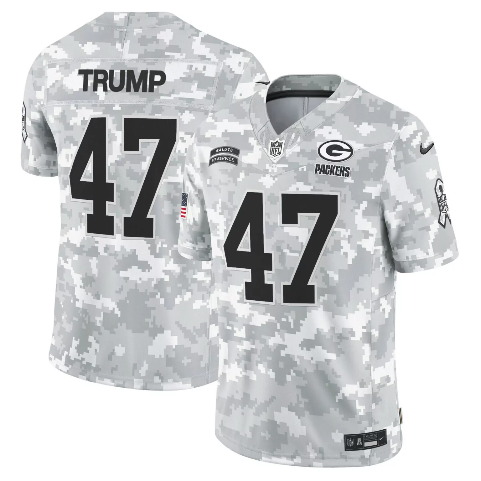 Donald Trump 47 Packers Jersey White Salute To Service American Flag Ribbon Men NFL