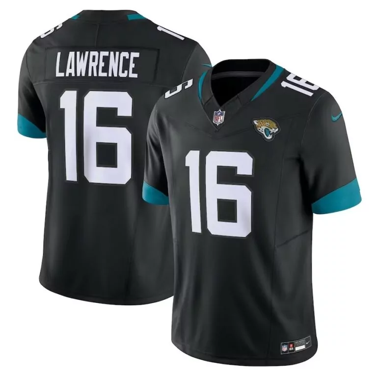 Trevor Lawrence 16 Jaguars Jersey Black Men Player Teal White Alternate Vapor Limited