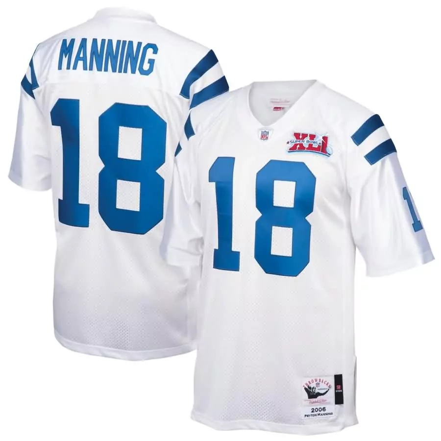 Peyton Manning 18 Colts Jersey White Throwback Super Bowl Xl Men Fitted Alternate