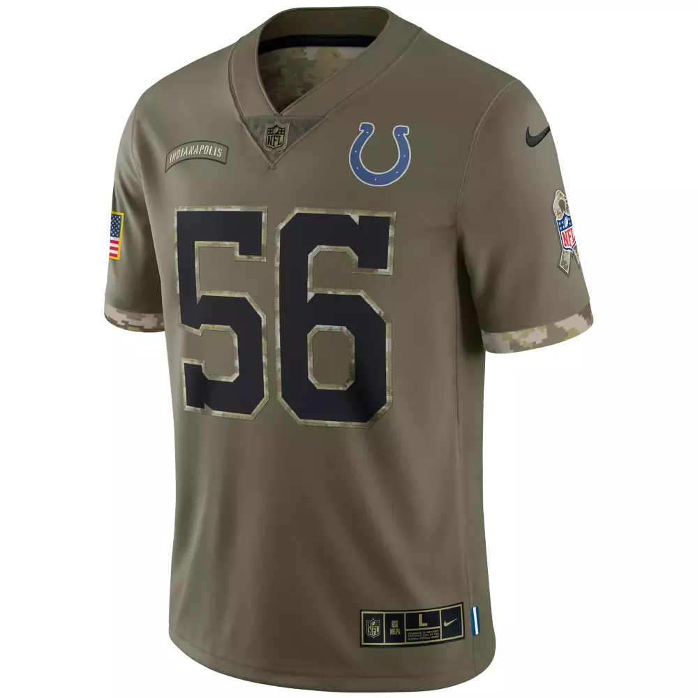 Custom Indianapolis Colts 56 Jersey Olive American Flag Salute To Service Men Military Appreciation