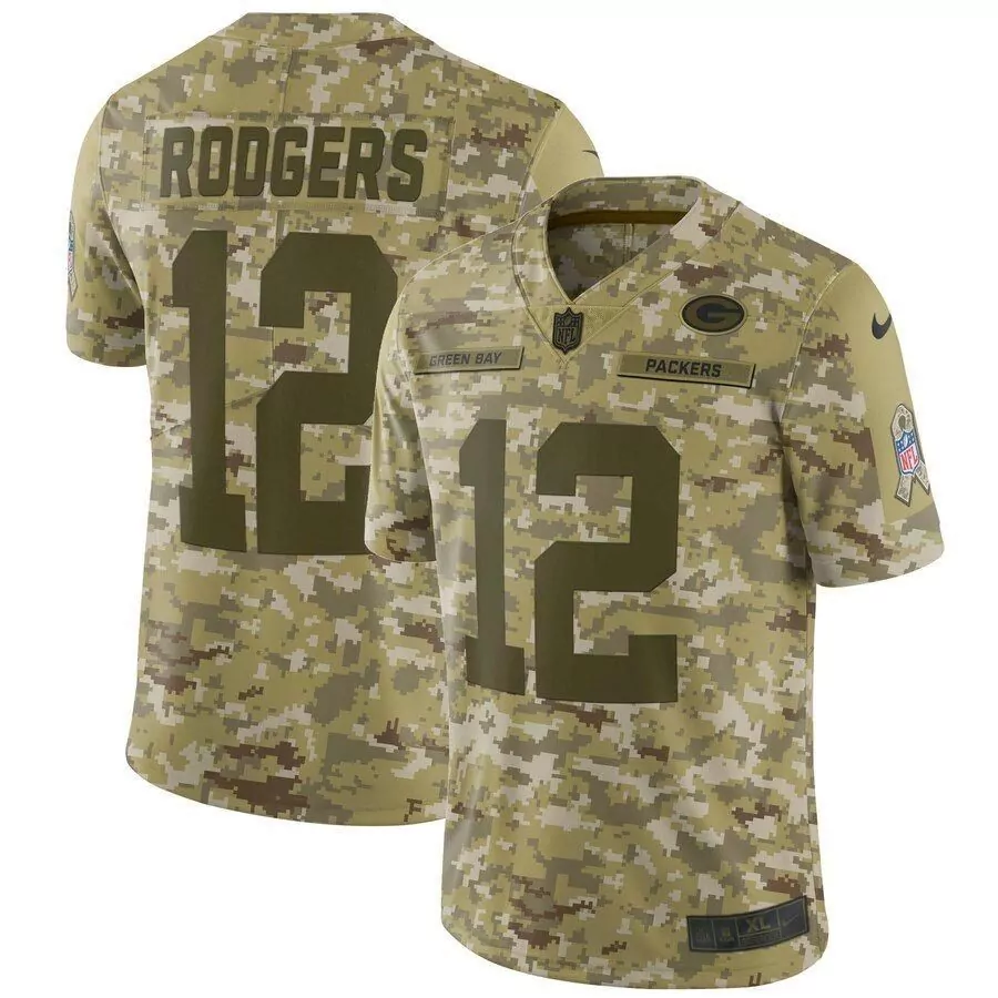 Aaron Rodgers 12 Packers Jersey Camouflage Salute To Service Men Digital Custom Design