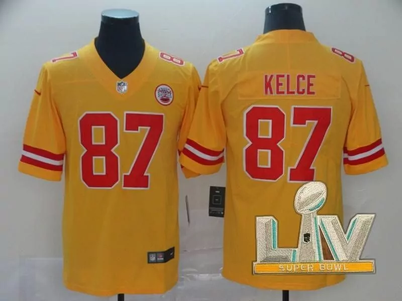 Travis Kelce 87 Jersey Yellow Kansas City Chiefs Super Bowl Liv Men Alternate Red