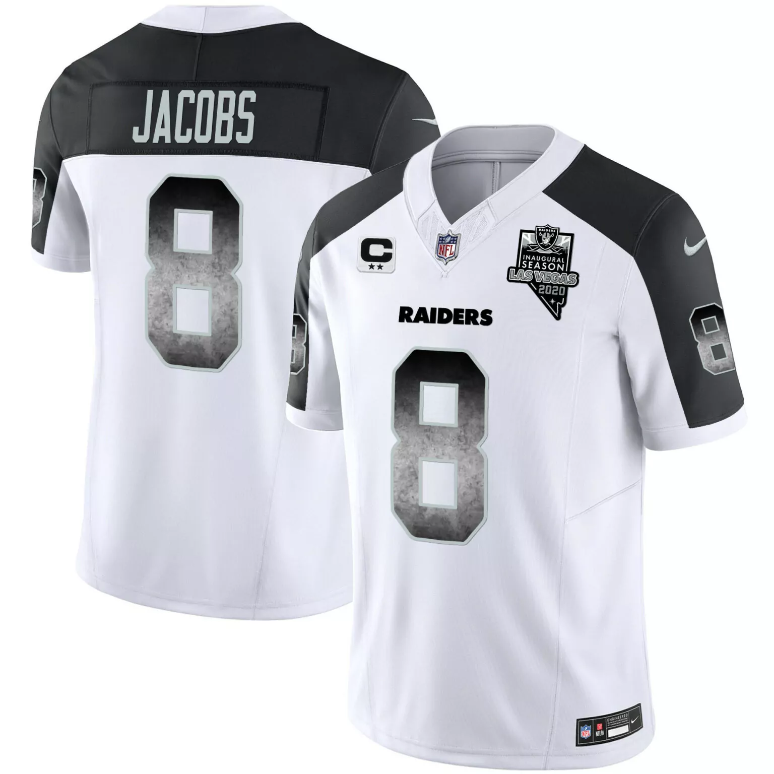 Josh Jacobs 8 Raiders Jersey White Inaugural Season Las Vegas 2020 Men Black Grey