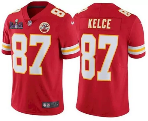 Travis Kelce 87 Jersey Red Kansas City Chiefs Super Bowl Lviii Champions Men White