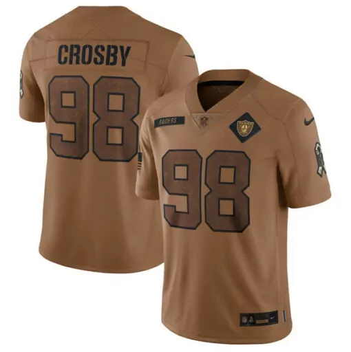 Maxx Crosby 98 Raiders Jersey Tan Men Dark Brown Stitched