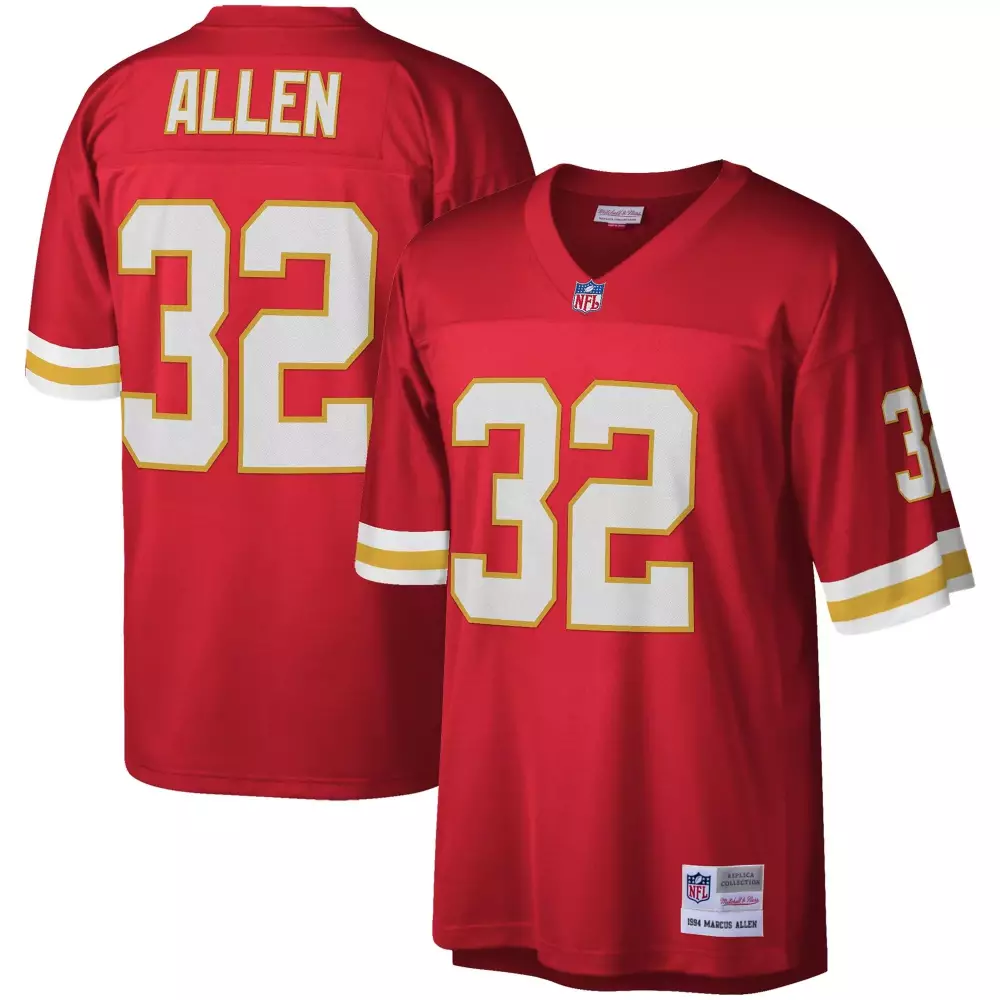 Marcus Allen 32 Jersey Red Kansas City Chiefs Men Replica White Gold Legacy