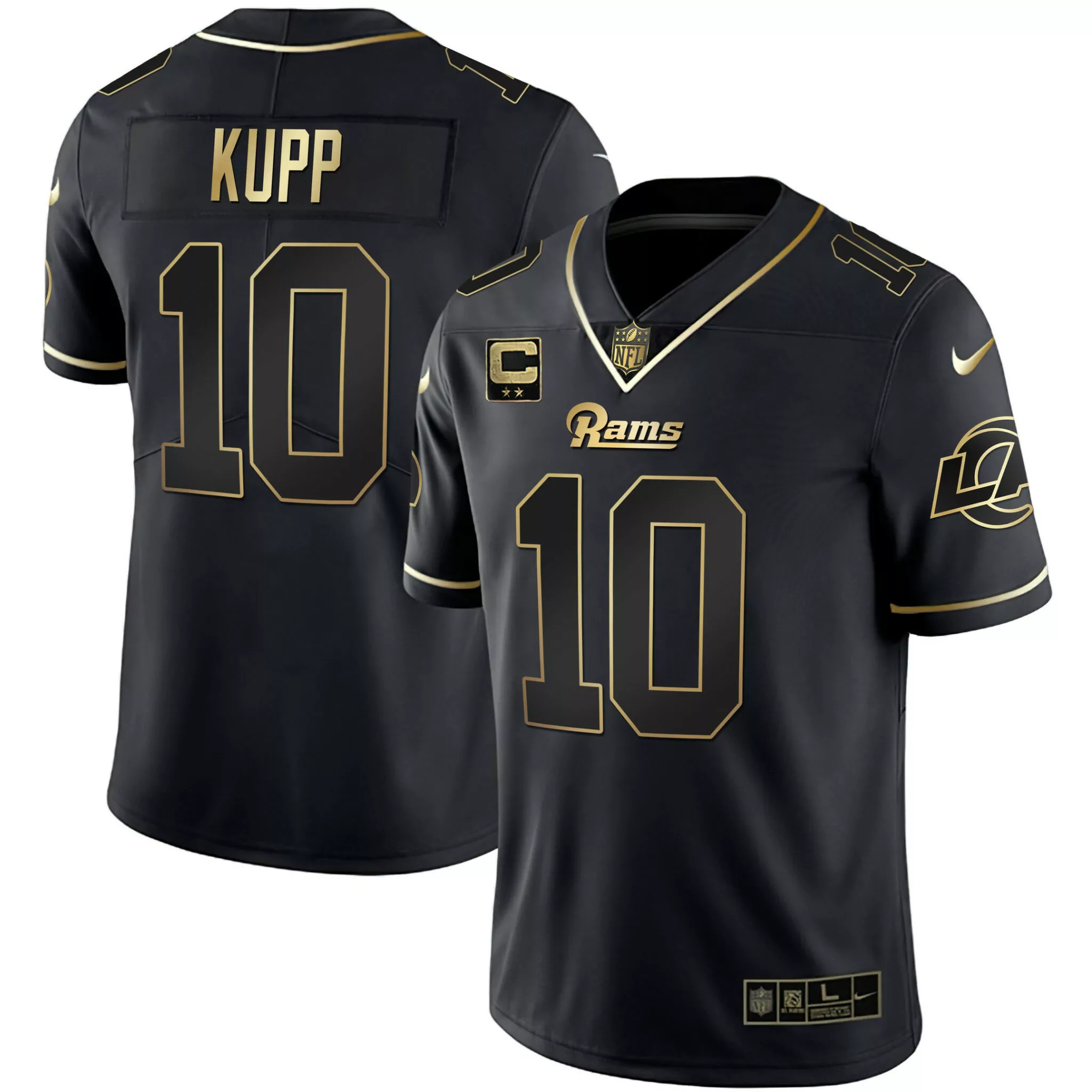 Cooper Kupp 10 Rams Jersey Black Color Rush (captain) Men Game Gold All Stitched