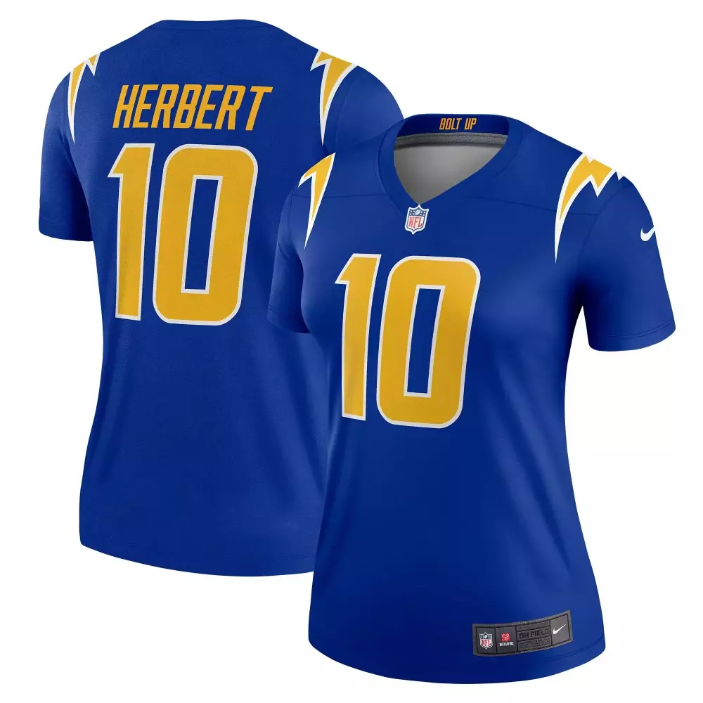 Justin Herbert 10 Jersey Royal Blue Los Angeles Chargers Women Gold White
