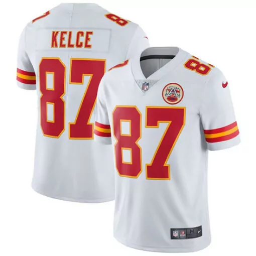 Travis Kelce 87 Jersey White Kansas City Chiefs Men Fitted Red Yellow Vapor Stitched
