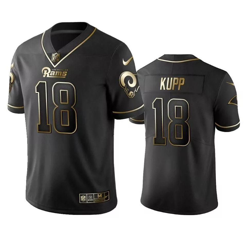 Cooper Kupp 18 Los Angeles Rams Jersey Black Men Gold Vapor Limited