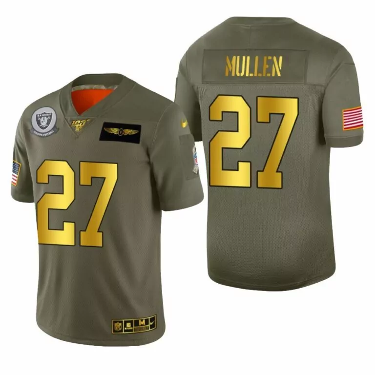 Trayvon Mullen 27 Raiders Jersey Olive Green Salute To Service American Flag Men