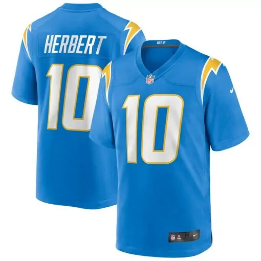 Justin Herbert 10 Jersey Blue Los Angeles Chargers Men White Yellow Game